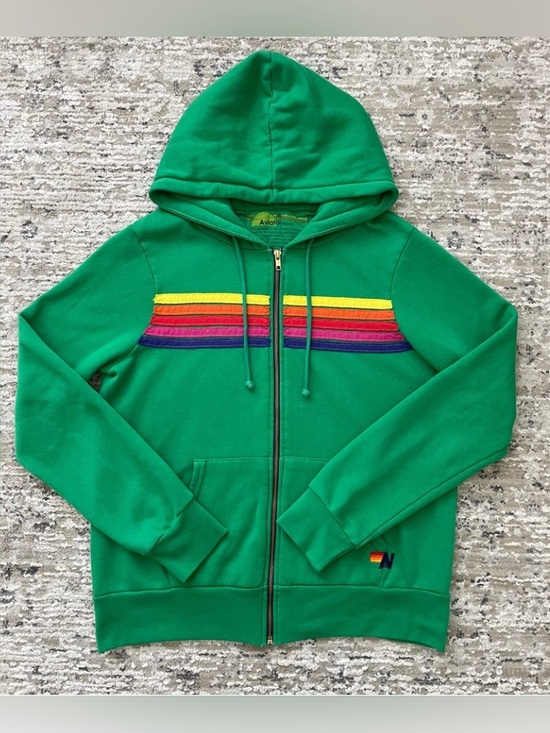 Aviator Nation Tops - Aviator Nation 5 Stripe Green Zip Up Hoodie Size M Made USA Rare Sweatshirt